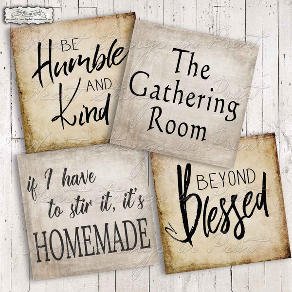 Primitive Sayings Printable, Coaster Designs, 4x4 Collage Sheet, Ephemera, Farmhouse Style, Instant Digital Download, JPG File #2095