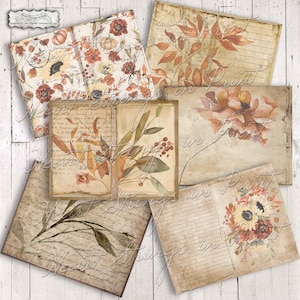 Autumn Floral And Leaf, Junk Journal Pages, Backgrounds, Journaling, Scrapbooking, Fall Themed Pages, Grungy, Digital Download #1903