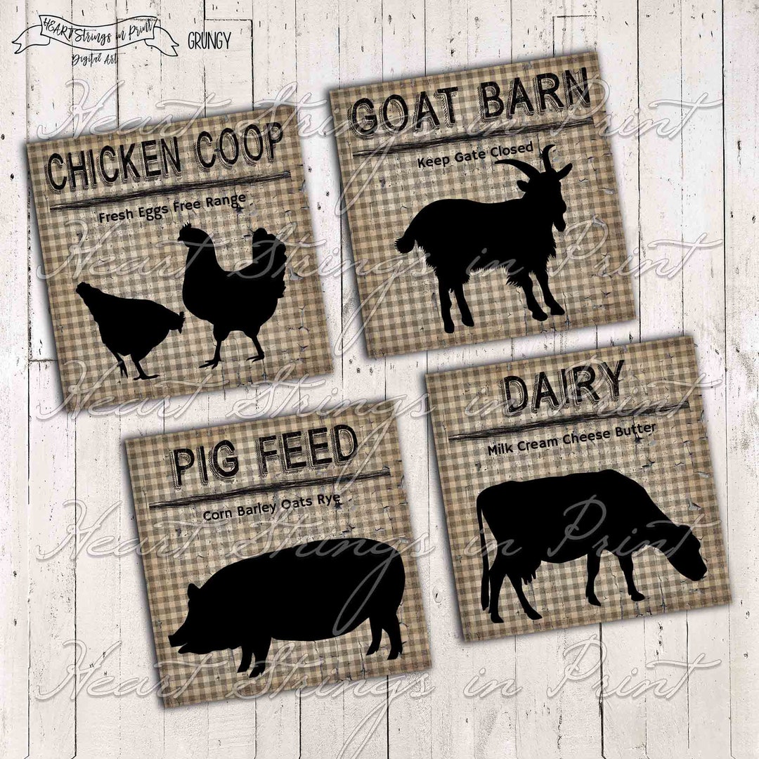 Farm Animal Printable 4x4 Image Collage Sheet Primitive - Etsy