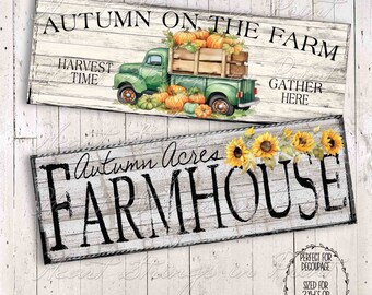 Autumn Farmhouse Art Design, Labels, Collage, Block Art, Shelf Sitter, Digital Download 2122