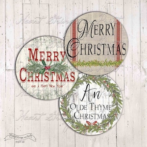 Christmas Greetings Circle Designs, Coasters, Tags, Digital Collage Sheet And PNGs, Instant Download, Commercial Use #1427-C