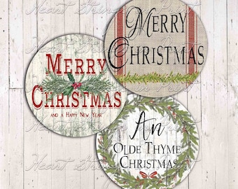 Christmas Greetings Circle Designs, Coasters, Tags, Digital Collage Sheet And PNGs, Instant Download, Commercial Use #1427-C