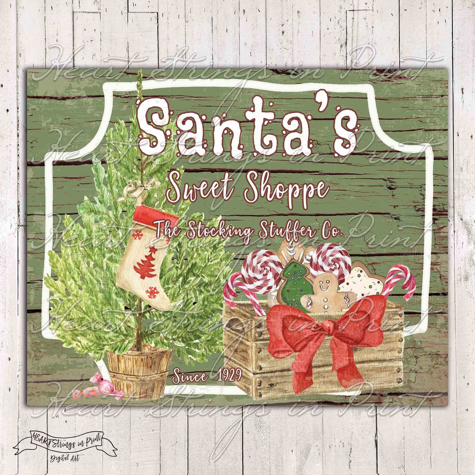 Santa's Sweet Shoppe Printable Primitieve Print 8x10 | Etsy