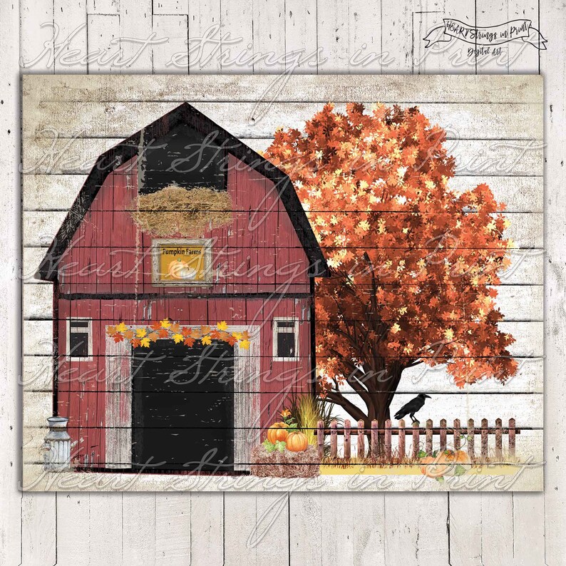 Pumpkin Farms Red Barn Printable Primitive Print 8x10 Autumn - Etsy