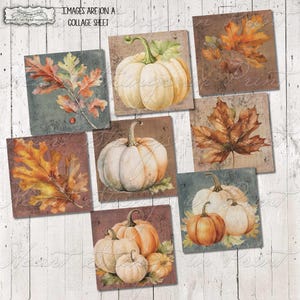 Autumn Grungy Leaves And Pumpkins Collage Sheet, 2x2 Mini Prints, Ephemera, Primitive, Printable, Instant Download, JPG #2359