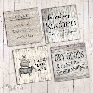 Farmhouse Printable-1, 4x4 Image Collage Sheet, Primitive, Instant Digital Download, JPG File  #1190