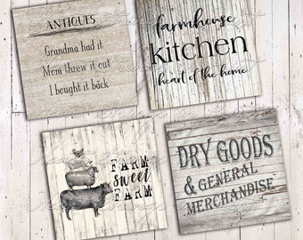 Farmhouse Printable-1, 4x4 Image Collage Sheet, Primitive, Instant Digital Download, JPG File  #1190