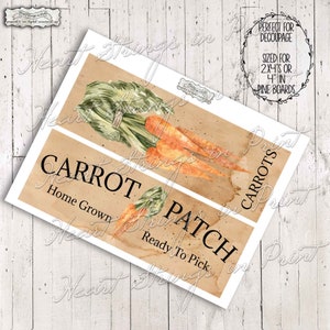Carrot Patch Printable, DIY Decoupage, Collage Sheet, Prim-farmhouse ...