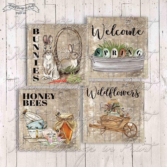 Rustic Spring Printable 4x4 Image Collage Sheet Primitive | Etsy