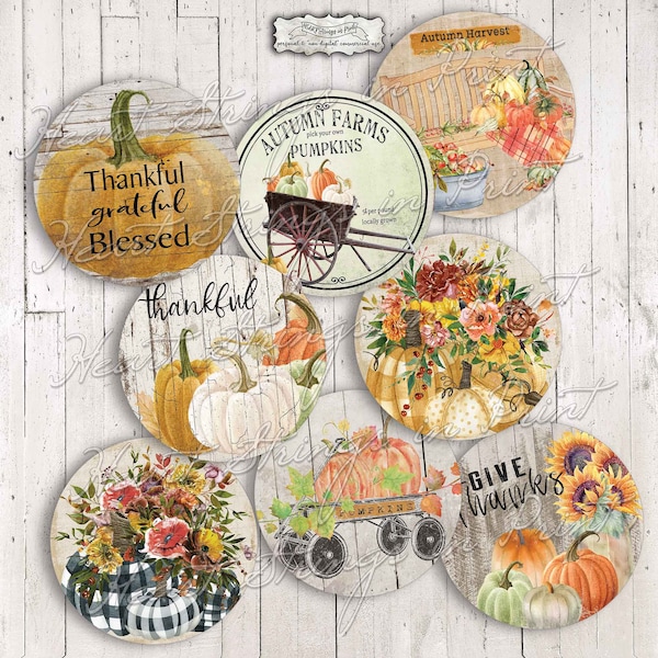 Autumn Digital Circle Designs, Coasters, Tags, Collage Sheet And PNG Images, Instant Download, Non-Digital Commercial Use #1837-C