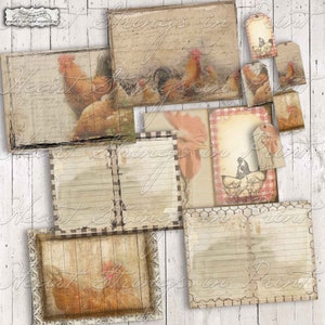 Chickens N Rooster, Pages de journal indésirable, arrière-plans, tenue de journal, Scrapbooking, étiquettes, pages à thème, éphémères assortis, téléchargement numérique #1807