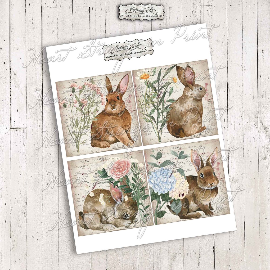Vintage Rabbits Printable, 4x4 Collage, Primitive, Digital Download ...