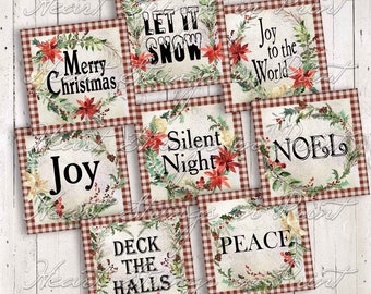 Christmas Sentiment Wreath Printable, 3x3, Collage, Digital Download 1669