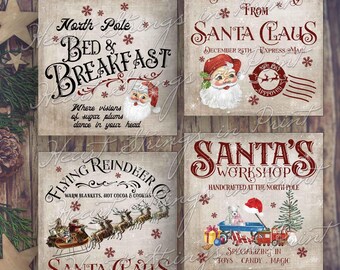 Christmas Digital Prints, 8x8 Individual Images, 4x4 Collage, Printable, Primitive, Digital Download, JPG #1954