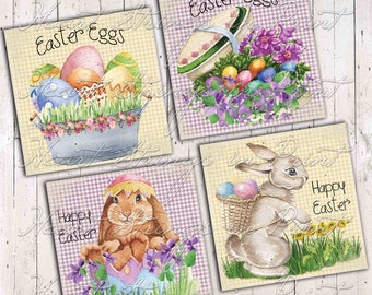 Easter Printable, 4x4 Image Collage Sheet, Primitive, Instant Digital Download, JPG File  #1511