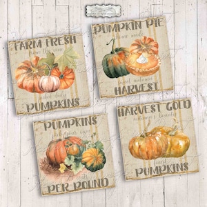 Pumpkin Pie Printable, 4x4 Image Collage Sheet, Ephemera, Primitive, Instant Digital Download, JPG File #1892