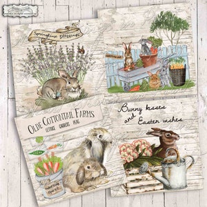Prim Lapins du printemps imprimable, feuille de collage d'images 4 x 4, éphémères, dessins de sous-verres, primitif, téléchargement numérique instantané, fichier JPG n° 1517