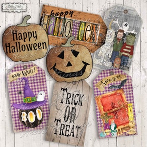 Halloween Printable Tag Bundle,  Festive Hang Tags, 2x3.5 and 2.5 inch, Collage Sheet, Instant Digital Download #2067