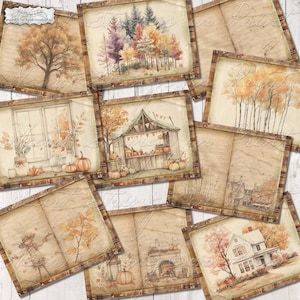 Plaid Autumn, Junk Journal Pages, Fall Scenes, Leaves, Backgrounds, Journaling, Scrapbooking, Themed Pages, Grungy, Digital Download #2700