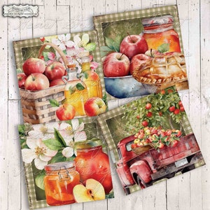 Tempo de colheita da Apple para impressão, mini impressões, designs de montanhas-russas, coisas efêmeras, colagem 4x4, país rústico, download instantâneo, arquivo JPG # 2136