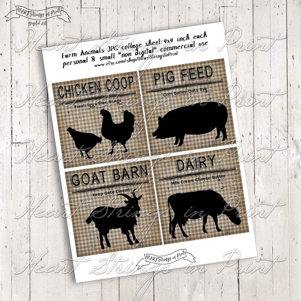 Farm Animal Printable 4x4 Image Collage Sheet Primitive - Etsy