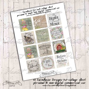 Farmhouse 2x2 Image Digital Collage Sheet, Primitive, Printable, Instant Download, JPG File 1140 image 2