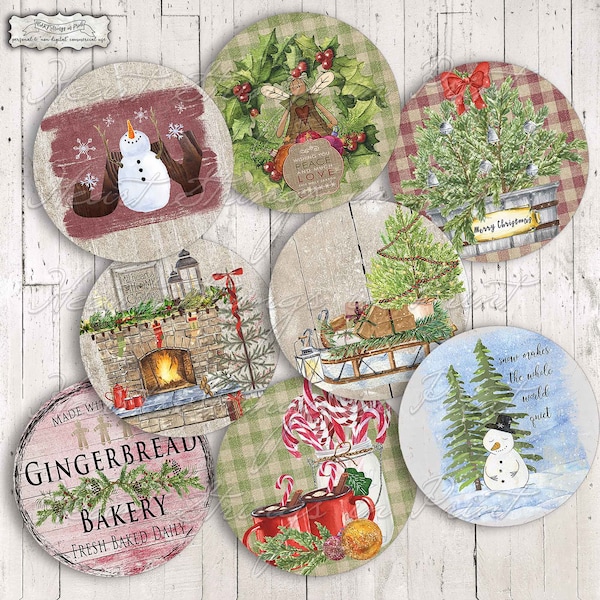 Christmas Digital Circles, Coasters, Collage Sheet, Individual PNG Images, Instant Download, Non-Digital Commercial Use #1483-C