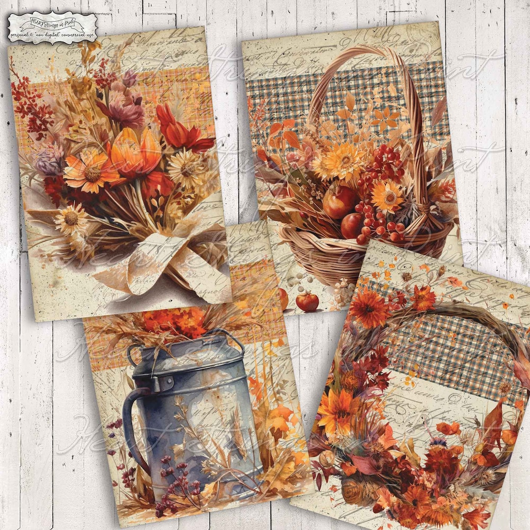 Autumn Rustic Floral, Printable, 5x7 Image Collage Sheet, Ephemera ...