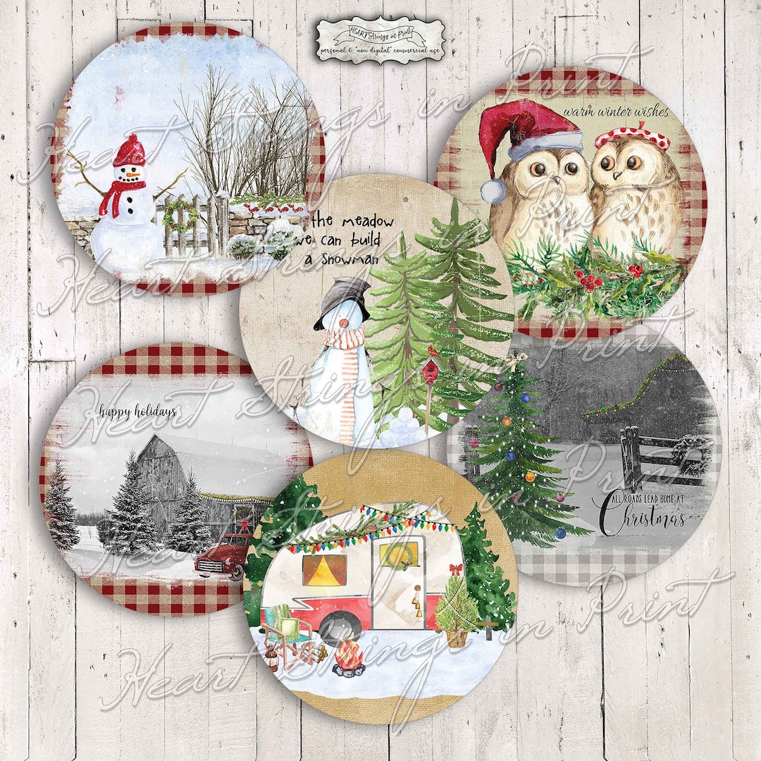 Winter Coaster Circle Designs, Digital Collage Sheet and Pngs, Instant ...