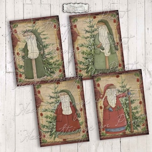 Rustic Santa Printable, 3x4 Image Collage Sheet, Ephemera, Primitive, Instant Digital Download, JPG File #1905