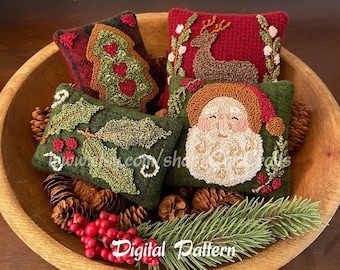 Christmas Punch Needle On Wool Bowl Fillers Digital PDF Pattern