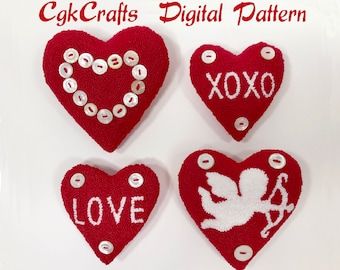 Valentine Hearts Punch Needle Bowl Fillers - Ornies Digital Instant Download E- Pattern