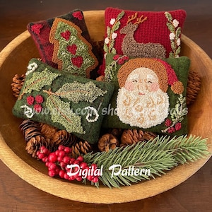 Christmas Punch Needle On Wool Bowl FIllers Digital Pattern E-Pattern