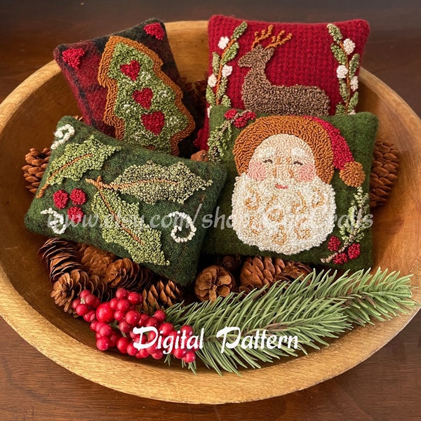 Christmas Punch Needle On Wool Bowl FIllers Digital Pattern E-Pattern