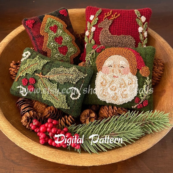 Christmas Punch Needle On Wool Bowl Fillers Digital PDF Pattern