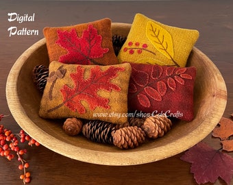 Autumn Leaves Wool Applique Bowl Fillers Digital E-Pattern PDF