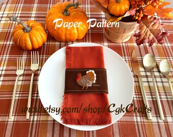 Thanksgiving Turkey Wool Applique Napkin Band Paper (Mailed) Pattern