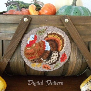 Autumn Thanksgiving Turkey Punch Needle Digital E-Pattern
