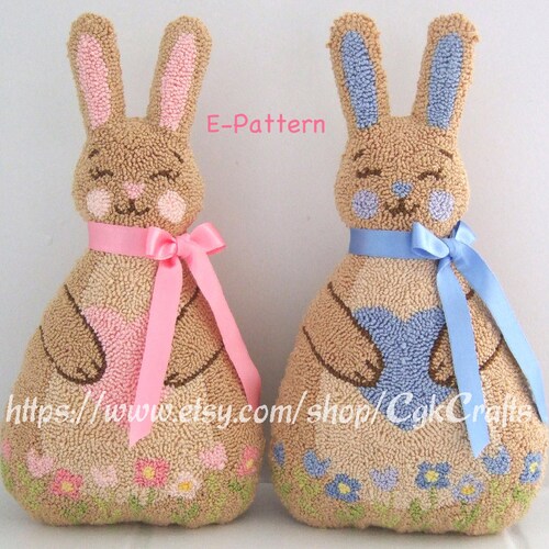 Punch Needle KIT Bunny With Egg Bunny With Carrot Bowl Etsy