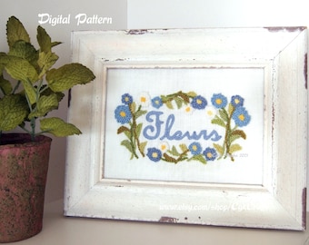 Fleurs Punch Needle Embroidery Digital Pattern E-Pattern Framed or Tuck Pillow Versions