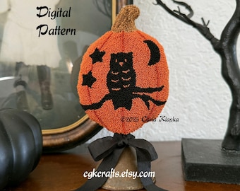 Halloween Eule mit Mond und Sternen Kürbisse Stanznadel Digitales PDF Muster