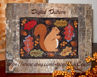 Autumn Squirrel and Berries Punch Needle Pdf E- Pattern Instant Download