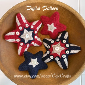 Patriotic Stars Independence Day 4th of July Punch Needle Digital E- Pattern
