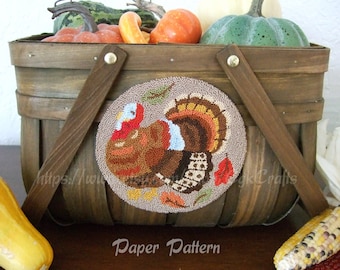 Autumn Thanksgiving Turkey Punch Needle Paper Pattern
