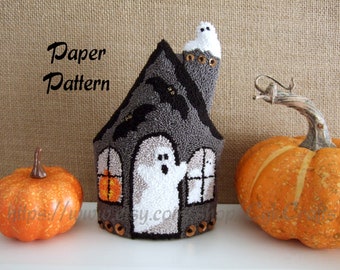 Haunted House Halloween Punch Needle Paper Pattern Sculpture Or Ornie Style
