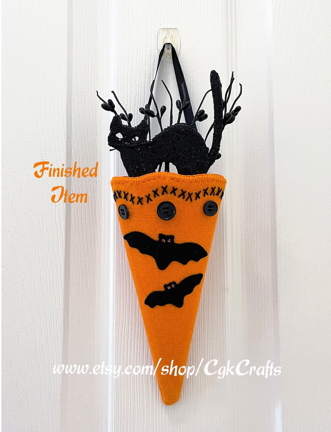 Wool Applique Halloween Bats Wall Door Pocket Hanging Cone Etsy
