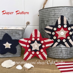 Patriotic Stars Independence Day 4th of July Punch Needle Paper Pattern