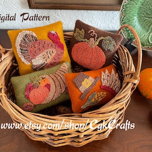 Thanksgiving Punch Needle On Wool Bowl Fillers Digital Pattern E Pattern