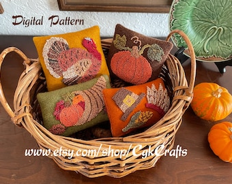 Thanksgiving Punch Needle On Wool Bowl Fillers Digital Pattern E Pattern