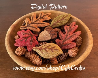 Autumn Fall Leaves/Acorn Punch Needle Bowl Fillers PDF Digital Download Pattern/E-Pattern